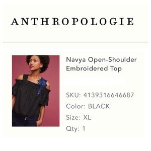LIKE NEW - Navya Open Shoulder Embroidered Top, XL